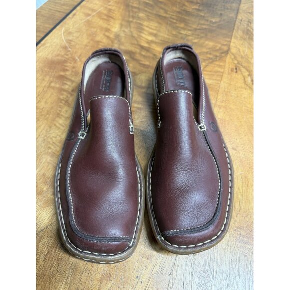 Born Shoes - BORN Women's 6.5 EU 7 Leather Driver Mule Clog Loafers Shoes Burgundy Brown
